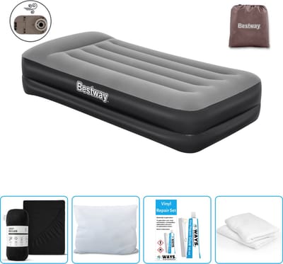 Bestway luchtbed - 1-Persoons - 97 x 191 x 46 cm - Grijs - Inclusief pomp - Hoeslaken - Kussen - Kussenbeschermer en Reparatieset