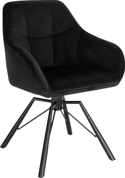 BukkitBow - Eetkamerstoel / Keukenstoel - Dik gevoerde Velvet/Fluweel Stoel - 360 Graden Draaibaar - Zithoogte 48CM - Zwart