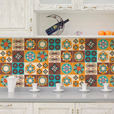 Muurstickers - Zelfklevende tegelmuurstickers voor keuken en badkamer - 9 Braga cementtegelstickers - 9 stickers 10x10cm