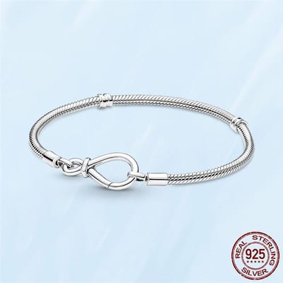Modearmband 925 Sterling Zilver Moments Infinity Knoop Slangenketting Armband Geschikt voor Originele Bedels Sieraden Cadeau 18cm white