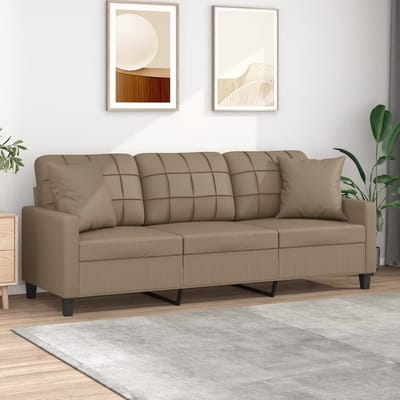 vidaXL - Driezitsbank - met - sierkussens - 180 - cm - kunstleer - cappuccinokleurig