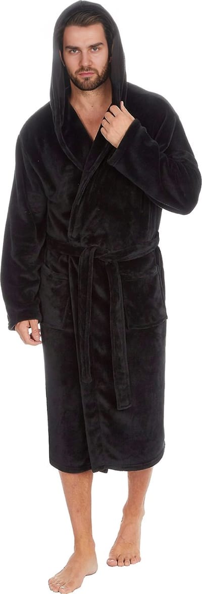 HGMD Badjas met Capuchon - Zwart - L/XL - Unisex - Badjas dames - Badjas heren - Wasmachine bestendig