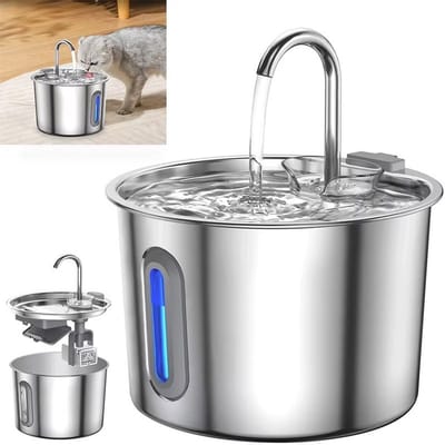 JOYNEXTBUY - Kattenfontein 2,2L – Drinkfontein Kat & Hond – Waterbak - Filter - LED en Stille Pomp - Efficiënt filtersysteem - RVS