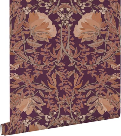 ESTAhome behang vintage bloemen in art nouveau stijl paars en terracotta - 50 x 900 cm - 132223