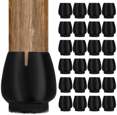 Malatec Stoelpoot beschermers - 32x stuks - zwart - 2,5 x 2,3 cm - siliconen/vilt - dopjes - voor 8 stoelen