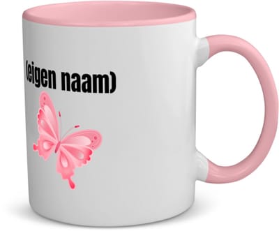 Akyol - roze vlinder met eigen naam koffiemok - theemok - roze - Vlinder - dieren liefhebber - iemand die houdt van vlinders - verjaardag - cadeau - kado - geschenk - 350 ML inhoud
