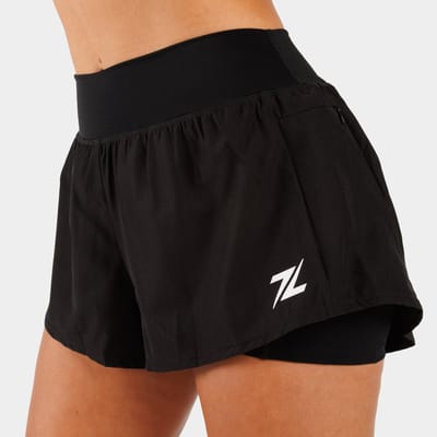 ZEUZ Dames 2-in-1 Sportshort – Fitness Short met Binnenbroek - Zwart - XS