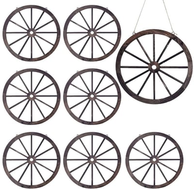 Dailygoods- Houten Wielen 30 cm - Set van 8 - Lichtgewicht Decoratie - Vintage Stijl - Geschikt voor Binnen/Buiten - Rustieke Wanddecoratie - Decoratieve Wielen
