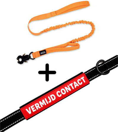 Always Prepared® Pro Hondenriem met Sleeve Vermijd Contact | Elastische Hondenriem | 120 tot 150 cm | Frog Clip | Dubbel Handvat | PVC Waarschuwingssleeve