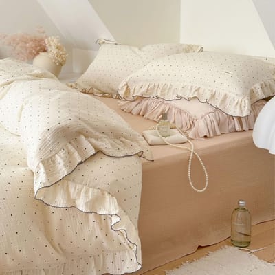Retro Klein Fris Puur Katoen Gekreukt Gaas Dekbedovertrek Zacht En Huidvriendelijk Katoen Dubbellaags Garen 4-Delige Set 0.9-1 bed 3pc set quilt1.5*2m