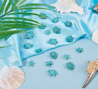 Finnacle - Creëer je eigen Ibiza stijl met Finnacle - Kralen | Schildpad | Zeester | Turquoise | Aqua | Natuursteen | 25 stuks