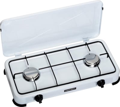 Campart Camping Kookstel KO-6382 - Campingkooktoestellen 2 pitten – Gas kooktoestel met RVS brander - Wit