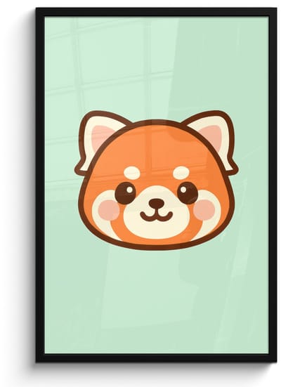 Poster in lijst - Fotolijst 60x90 cm - Posters - Rode panda - Groen - Cartoon - Posterlijst zwart - Decoratie - Wanddecoratie woonkamer - Muurdecoratie slaapkamer