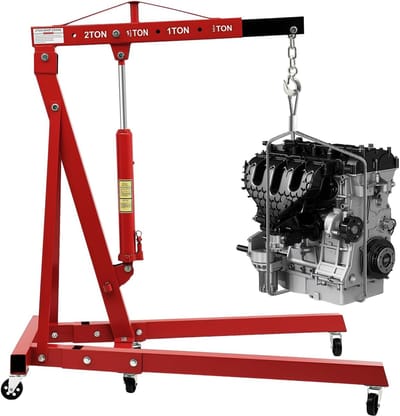 Werkplaatskraan Hydraulisch - Inklapbare Takel - Auto Onderhoud - 6 Wielen Stabiliteit - 2000 kg Capaciteit - Rood