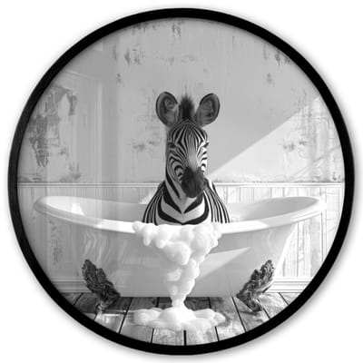 Poster in lijst Rond - Fotolijst 40x40 cm - Posters - Zebra - Wilde dieren - Vintage - Zwart - Wit - Ronde posterlijst zwart - Decoratie - Wanddecoratie woonkamer - Muurdecoratie slaapkamer