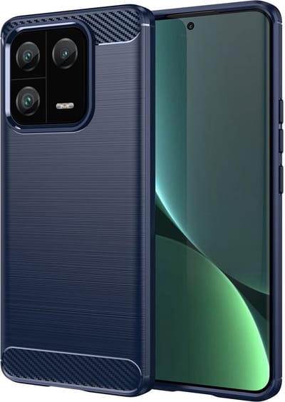 MobyDefend Hoesje - Geschikt voor Xiaomi 13 Pro - TPU Backcover - Geborstelde Metaal & Carbon-Look - Blauw