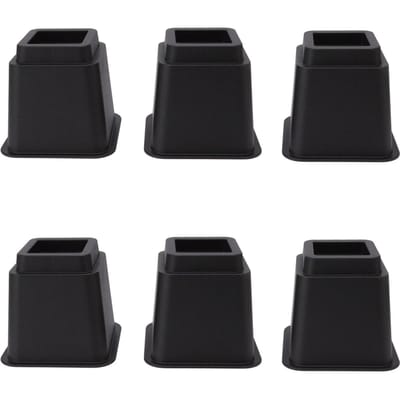 6 stuks Bedverhogers 5 inch Hoog Vierkant Trapeziumvormig Ergonomisch Plastic Zwart Meubelverhogers Blokken voor