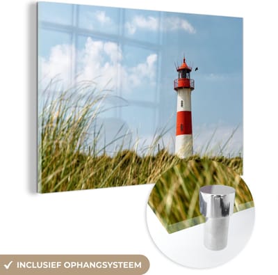 MuchoWow® Glasschilderij 120x80 cm - Schilderij acrylglas - Zee - Vuurtoren - Duitsland - Foto op glas - Muurdecoratie woonkamer - Wanddecoratie slaapkamer - Schilderijen