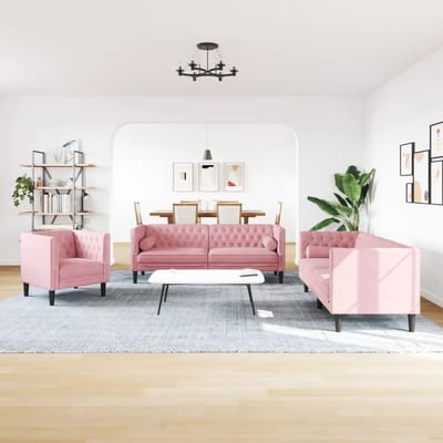 vidaXL - 3-delige - Loungeset - Chesterfield - met - bolsters - fluweel - roze
