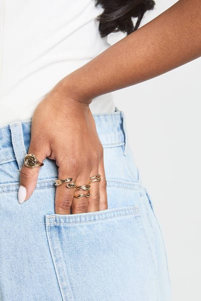 boohoo Dames Gehamerde Statement Ringen 5-pack | Goud | Maat: Small/Medium