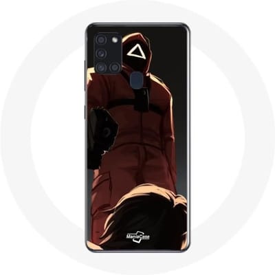 Samsung Galaxy A21S Hoesje Inktvis Game Rode Soldaat met Driehoeksmasker rood