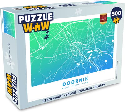 Puzzel Stadskaart - België - Doornik - Blauw - Legpuzzel - Puzzel 500 stukjes - Plattegrond