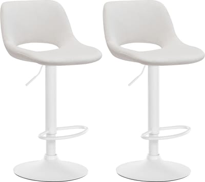 CLP Camden Set van 2 barkrukken - Met rugleuning - Verstelbaar - Velvet - Fluweel - Metaal mat wit creme