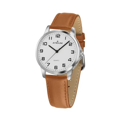 ATRIUM Horloge - Dames - Analoog - Zilverkleurig - Bruin Leer - Band Verstelbaar: 15-20 cm - Duidelijk Leesbaar - Ø 27 mm - 3 Bar - A37-17