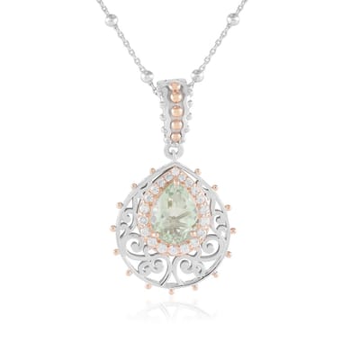 Cavill - Groene Amethist Ketting 3,015 ct - 925 Sterling Zilver Gerhodineerd - Peervormige Hanger met Zirkonia - Luxe Verstelbare Ketting Dames