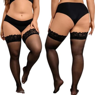 Nouveau Haut en Dentelle Noir Rouge Chaussettes Longues Antidérapantes Montantes Jusqu'au Genou Bas Fins en Soie pour Femmes Grande Taille 3Xxxl Été One Size