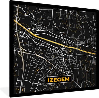 Fotolijst incl. Poster - Plattegrond - Izegem - Kaart - Stadskaart - 40x40 cm - Posterlijst