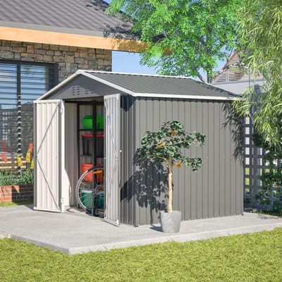 Metalen gereedschapsschuur - Tuinopslag buiten - Opbergen tuinspullen - Weerbestendig staal - 240 x 180 cm - Grijs