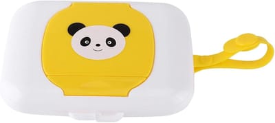 Draagbare Doekjesdoos - Babydoekjes Houder - Onderweg Hygiëne - Met Ophanglus - 17 x 13 x 3 cm - Geel Panda