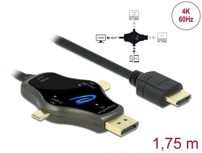 Delock 3 in 1 Monitor Cable with USB-C™ / DisplayPort / mini DisplayPort in to HDMI out with 4K 60 Hz