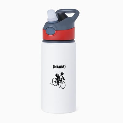Hacebo® - wielrenner met je eigen naam waterfles met rietje rood - Wielrennen - sport liefhebbers - mensen die houden van wielrennen - verjaardagscadeau - verjaardag - cadeau - kado - geschenk - gift - water fles - 650ML