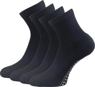 4 paar Quarter Sportsokken - Antislip geschikt voor in sportschoenen - Halfhoge anti-slip sokken - Zwart - Maat 43-46