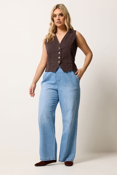 Yours Chocoladebruine Denim Gilet Size 42