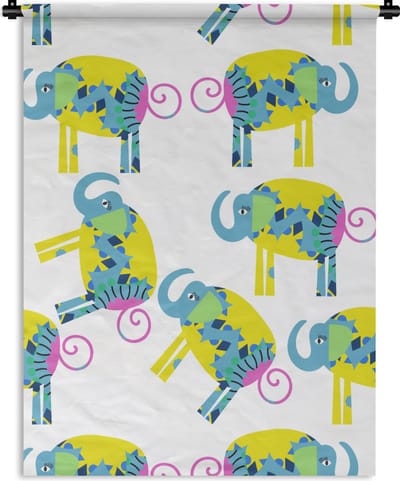 Wandkleed - Wanddoek - Olifant - Geel - Ornament - Patronen - 90x120 cm - Wandtapijt