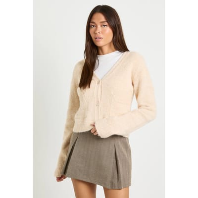 boohoo Dames Cardigan met getailleerde taille, zakdetail en V-hals | Cream | Maat: Medium