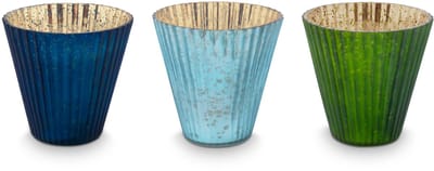 Pip Studio - Home Accessories - Waxinelichthouder - Glas - Blauw - 10 x 10,5 cm - Set van 3
