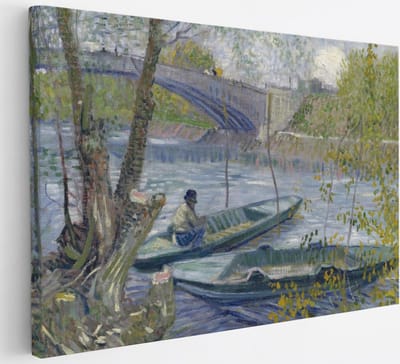 Saammp Canvas Schilderij - Vissen in de lente, de Pont de Clichy - Van Gogh - Oude Meesters - 30x20 - Foto op canvas - Wanddecoratie - muurdecoratie Woonkamer - Slaapkamer decoratie - Canvas Print