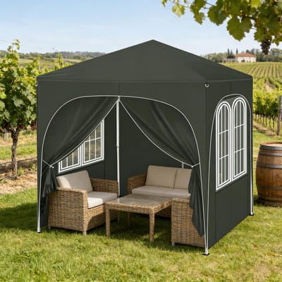 Opvouwbaar Easy-Up Partytent - Opvouwbaar prieel - 2x2m - Waterdicht - UV Bescherming - Metalen frame - Geschikt voor Familiebijeenkomsten, picknicks, sportevenementen, rommelmarkten, barbecues, strandactiviteiten - Grijs