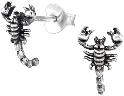 Joy|S - Zilveren Schorpioen oorbellen - 6 x 11 mm - geoxideerd - oorknoppen - sterling zilver 925