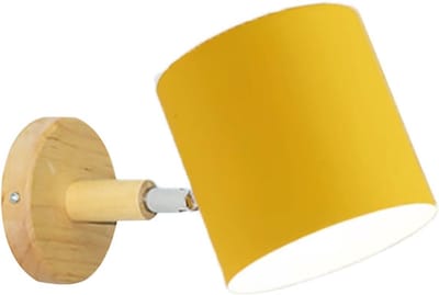 Verstelbare Wandlamp E27 - Houten en Metalen Wandlamp voor Kinderkamer, Kantoor en Woonkamer - Geel