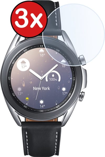 Screenprotector - 3 Stuks - Geschikt voor Samsung Galaxy Watch 3 45 mm - Sterk & Shockproof - Tempered Glass - Gehard Glas - Beschermglas Screen Cover - Bescherm Protector voor Smartwatch