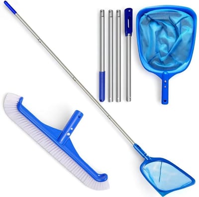 Dutchers® Zwembad Net - Borstel - Reinigingsset - Schepnet met steel - Reiniging - Zwembad onderhouden - Schoonmaakset - Onderhoudsset - Zwembad schoonmaak artikelen - 150cm steel