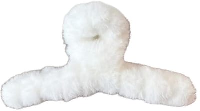 Dailygoods - Wambere 1 stuk pluche haarklem, pluizige haarspelden, 13 cm grote haarklemmen, esthetische klauwclips, haarklauwclips, haargrijper, haarstyling-accessoires, wit