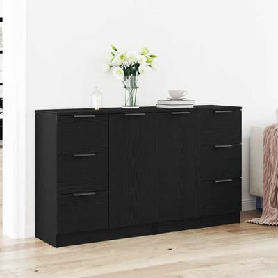 vidaXL - Dressoir - Zwart - Eiken - 120 - x - 30 - x - 70 - cm - Bewerkt - hout
