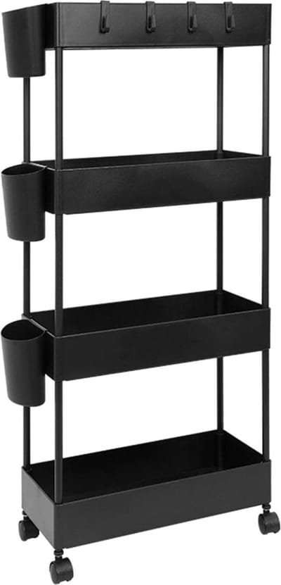 Opbergtrolleys - 4 Niveaus - Keuken - Opbergtrolleys met Haken - Cups - Slank Ontwerp - Smalle Ruimtes - Keuken - Kantoor - Badkamer