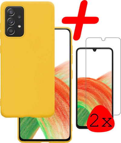 Hoesje Met 2x Screenprotector - Geschikt voor Samsung Galaxy A33 - Sterk & Shockproof - Back Cover - Siliconen Case - Telefoon Hoes - Geel